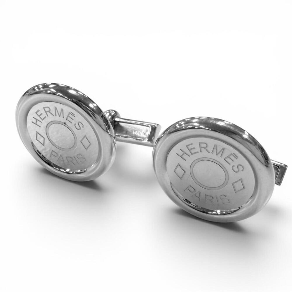 HERMES AG925 Sellier motif Clou de Selle cufflinks, silver, made in France, t... - Picture 1 of 7